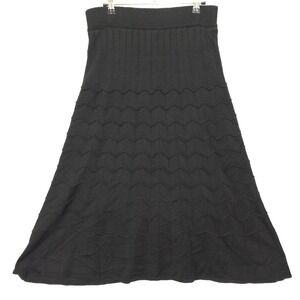 Lapis Black Knit Skirt Women L Long A-Line Wool Blend Chevron Lined‎ Modest